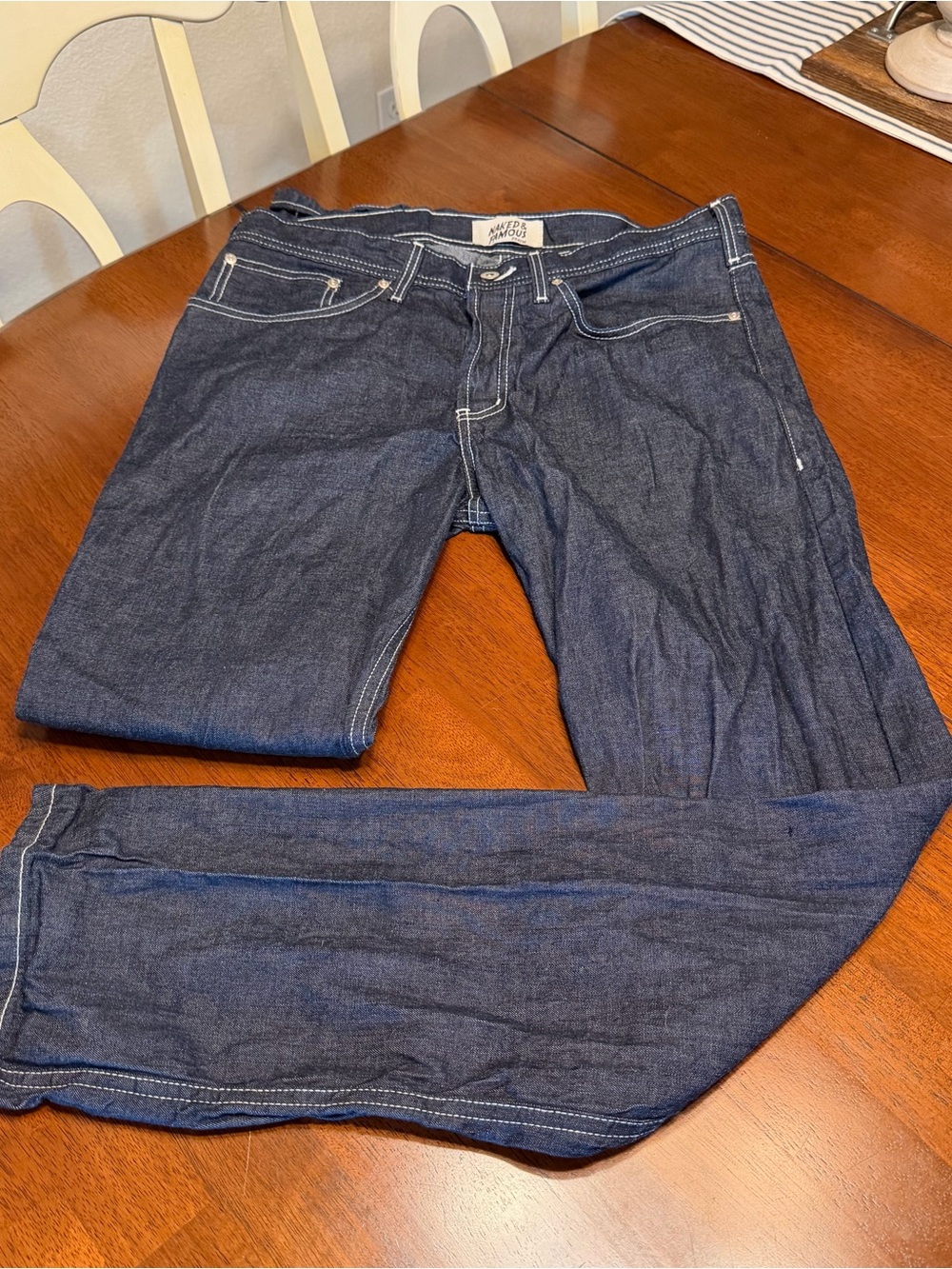 Naked & Famous Jeans Men’s Weird Guy 36X33 Blue ID Selvedge Denim Button Fly
